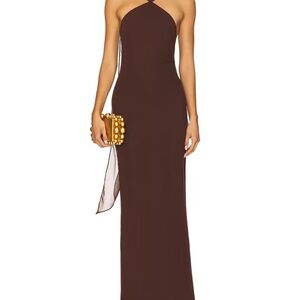 Amanda Uprichard Chocolate Halter Maxi Dress
